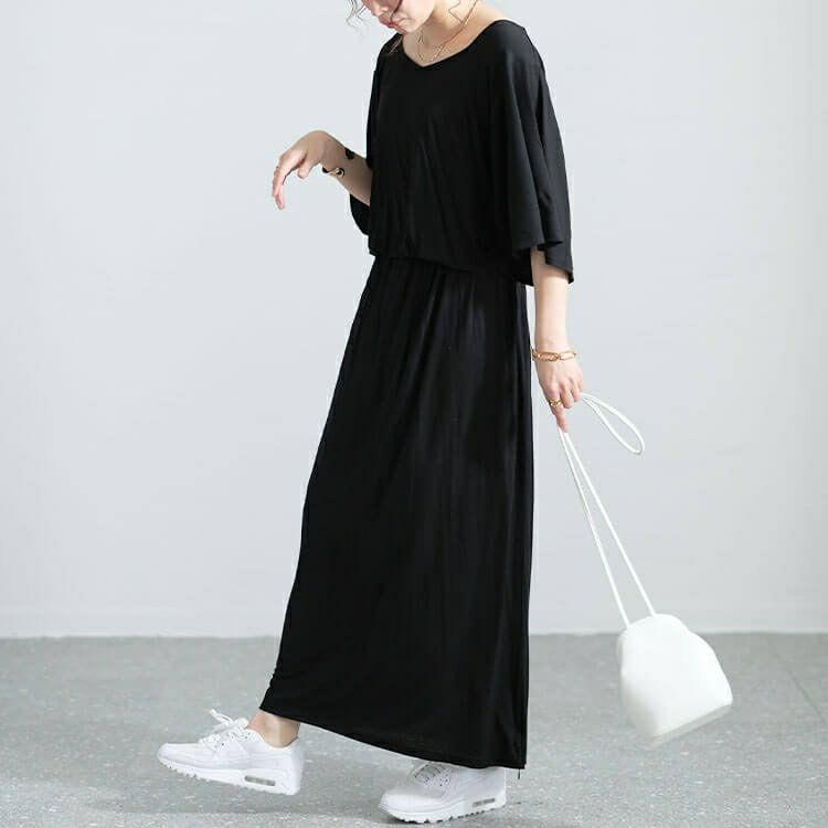 大きいサイズ レディース 接触冷感ケープスリーブハートネックワンピース　sw-0620