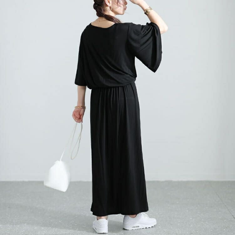 大きいサイズ レディース 接触冷感ケープスリーブハートネックワンピース　sw-0620