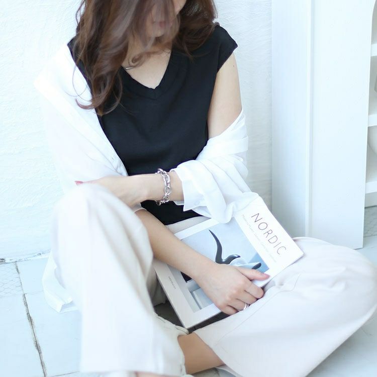 大きいサイズ レディース フレンチスリーブVネックリブトップス　wk-0429 【メール便可】