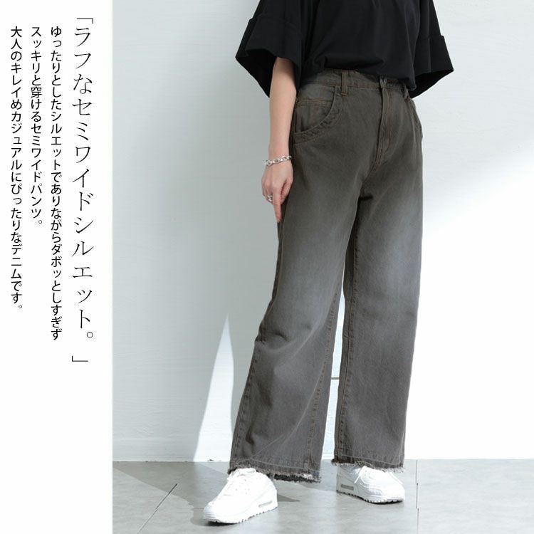 大きいサイズ レディース ヴィンテージ加工セミワイドデニムパンツ wd