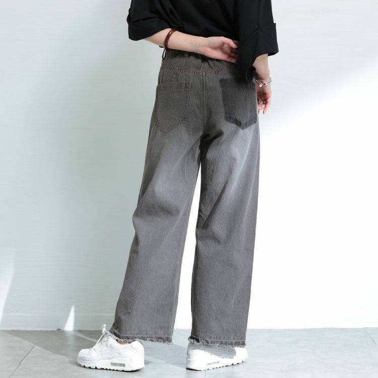 大きいサイズ レディース ヴィンテージ加工セミワイドデニムパンツ wd