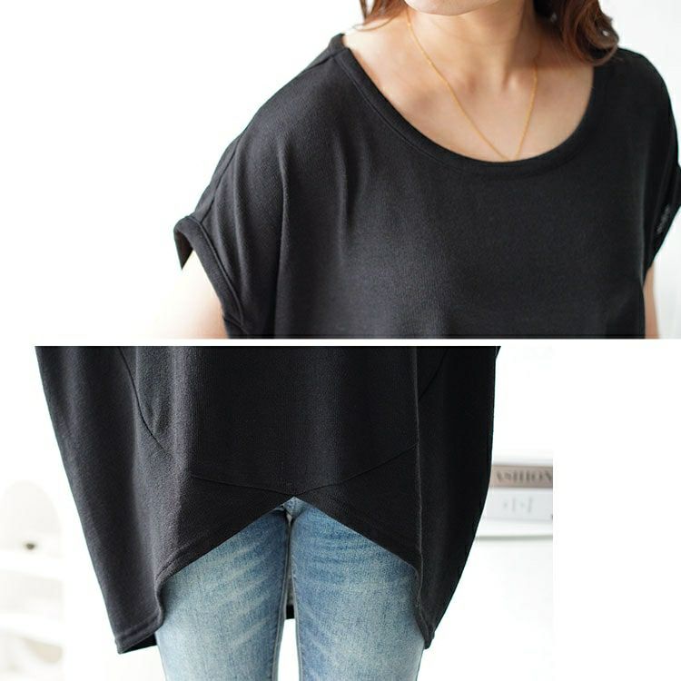 大きいサイズ レディース フレンチスリーブアシメドルマンニット　sfe-0005