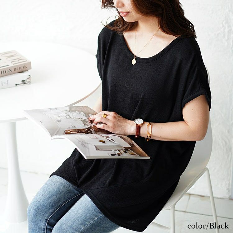 大きいサイズ レディース フレンチスリーブアシメドルマンニット　sfe-0005