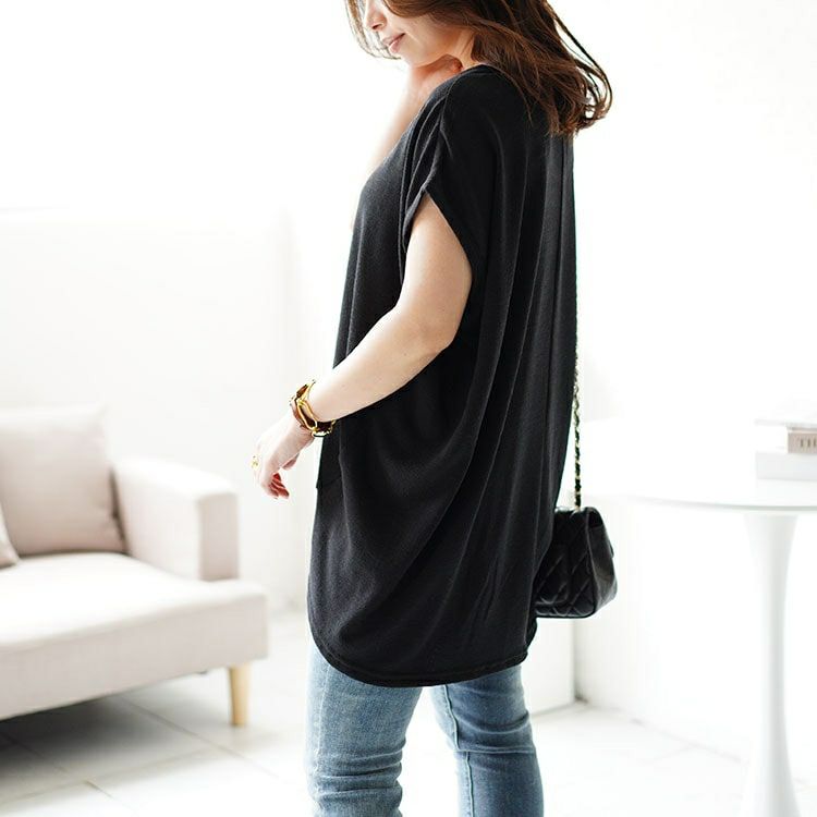 大きいサイズ レディース フレンチスリーブアシメドルマンニット　sfe-0005