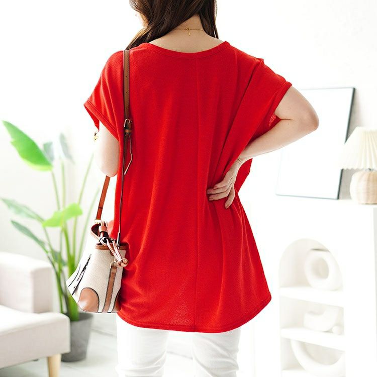 大きいサイズ レディース フレンチスリーブアシメドルマンニット　sfe-0005