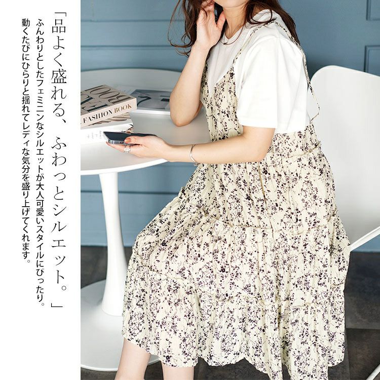 大きいサイズ レディース 小花柄ドッキングキャミワンピース　goldy-1471