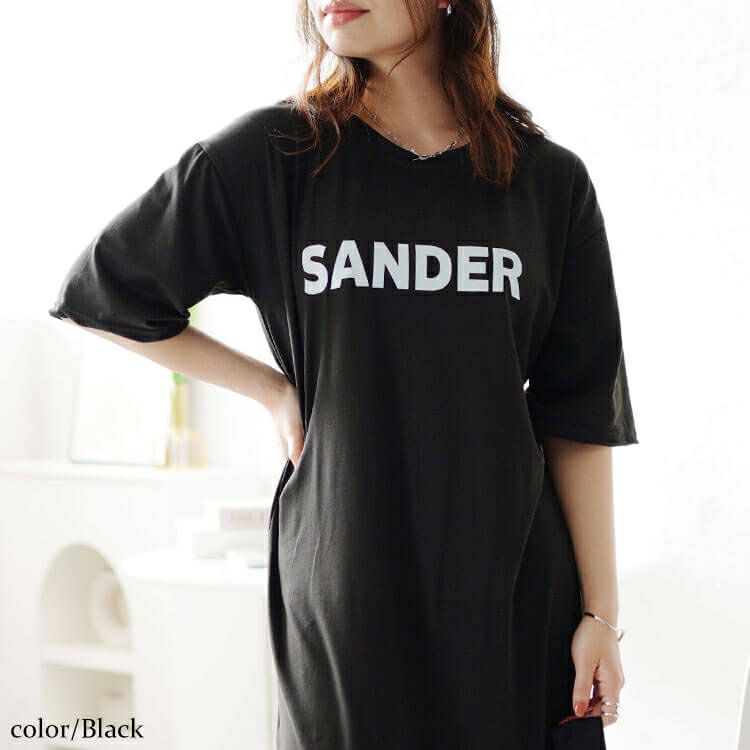 大きいサイズ レディース サイドスリット入りロゴカットソーワンピース　goldy-1469 【メール便可】