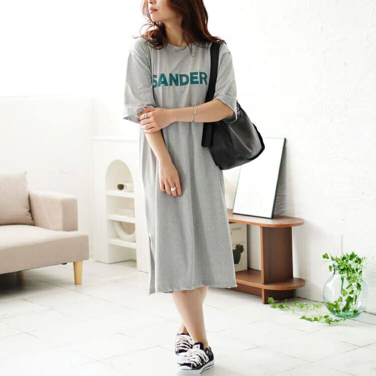 大きいサイズ レディース サイドスリット入りロゴカットソーワンピース　goldy-1469 【メール便可】