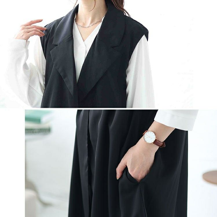 大きいサイズ レディース テーラードロングベスト　fem-471