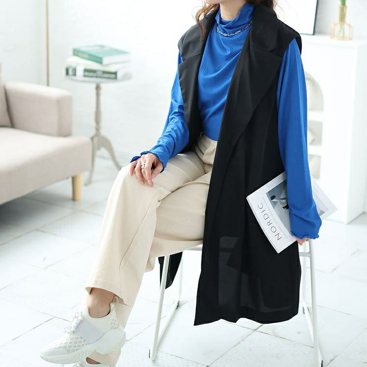 大きいサイズ レディース テーラードロングベスト　fem-471