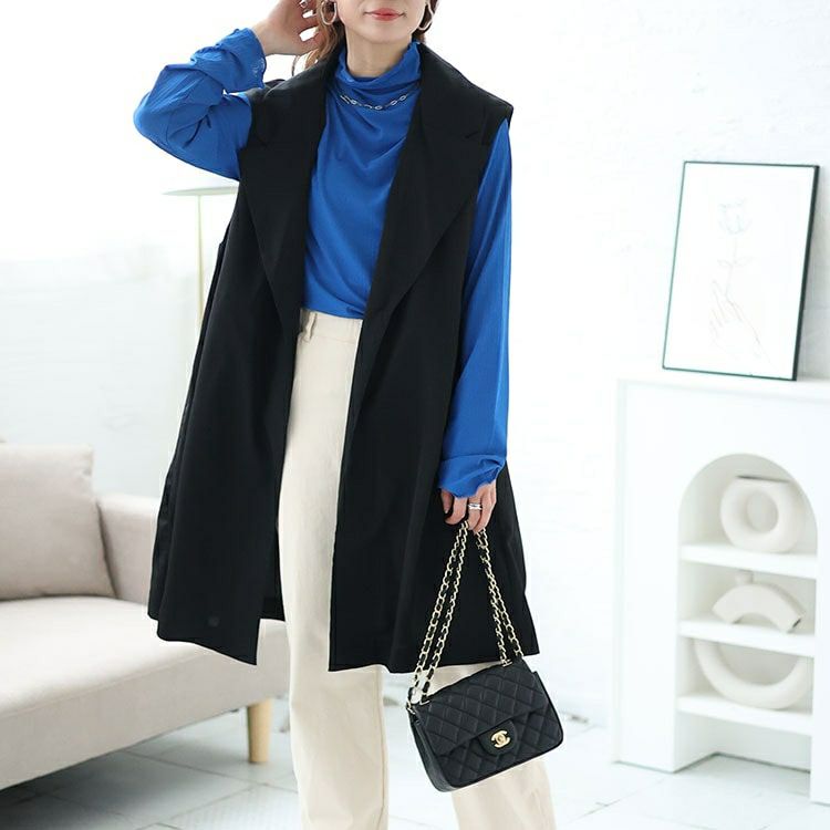 大きいサイズ レディース テーラードロングベスト　fem-471