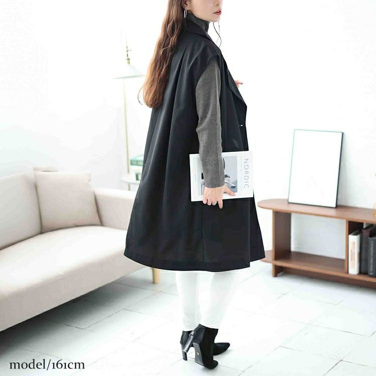 大きいサイズ レディース テーラードロングベスト　fem-471