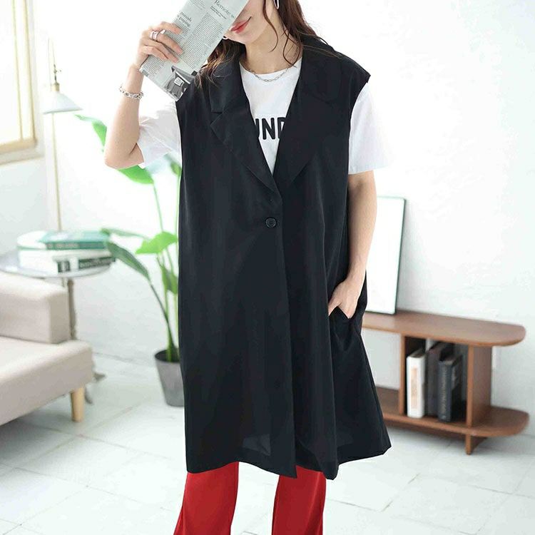 大きいサイズ レディース テーラードロングベスト　fem-471