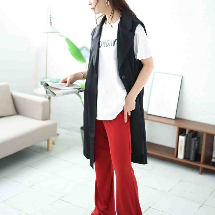 大きいサイズ レディース テーラードロングベスト　fem-471