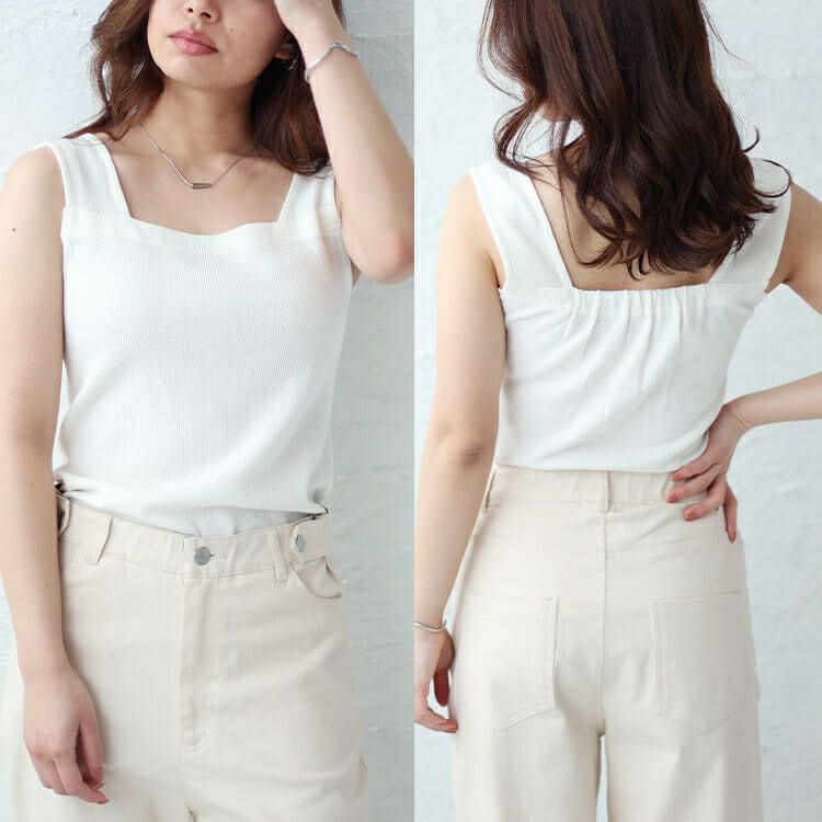 大きいサイズ レディース インナー隠しワッフルスクエアネックタンクトップ　wk-0433 【メール便可】