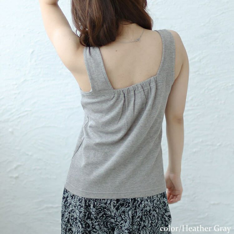 大きいサイズ レディース インナー隠しワッフルスクエアネックタンクトップ　wk-0433 【メール便可】