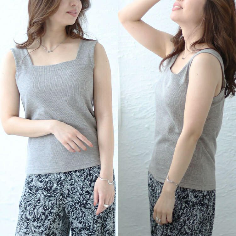 大きいサイズ レディース インナー隠しワッフルスクエアネックタンクトップ　wk-0433 【メール便可】