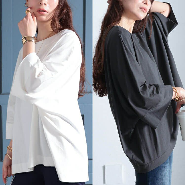 大きいサイズ レディース ボートネック7分袖ドルマンTシャツ wk-0470