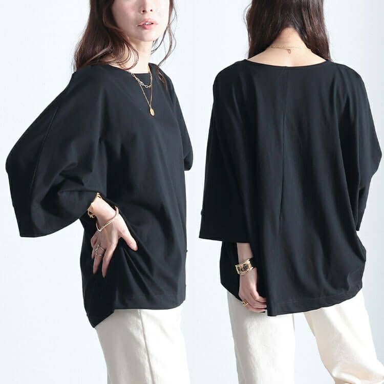 大きいサイズ レディース ボートネック7分袖ドルマンTシャツ　wk-0470 【メール便可】