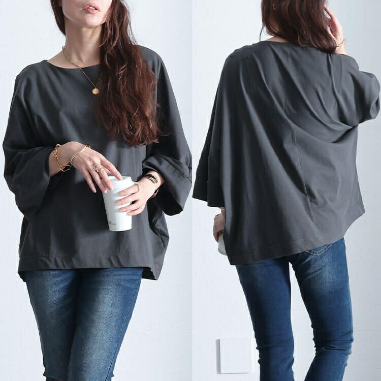 大きいサイズ レディース ボートネック7分袖ドルマンTシャツ　wk-0470 【メール便可】