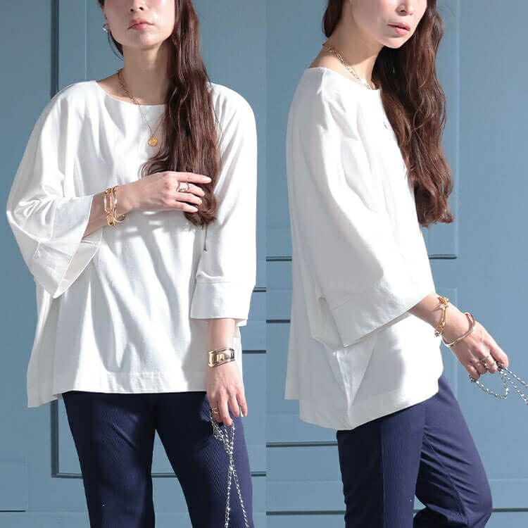 大きいサイズ レディース ボートネック7分袖ドルマンTシャツ　wk-0470 【メール便可】