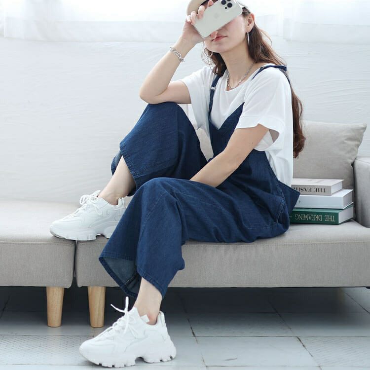 大きいサイズ レディース デニムキャミオールインワン　wd-0372