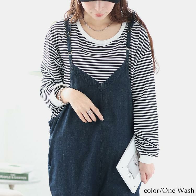 大きいサイズ レディース デニムキャミオールインワン　wd-0372 ワンウォッシュ