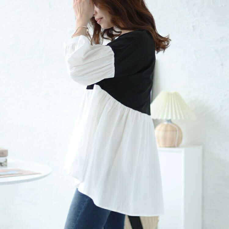 大きいサイズ レディース 異素材ドッキングペプラムチュニック　maru-30008