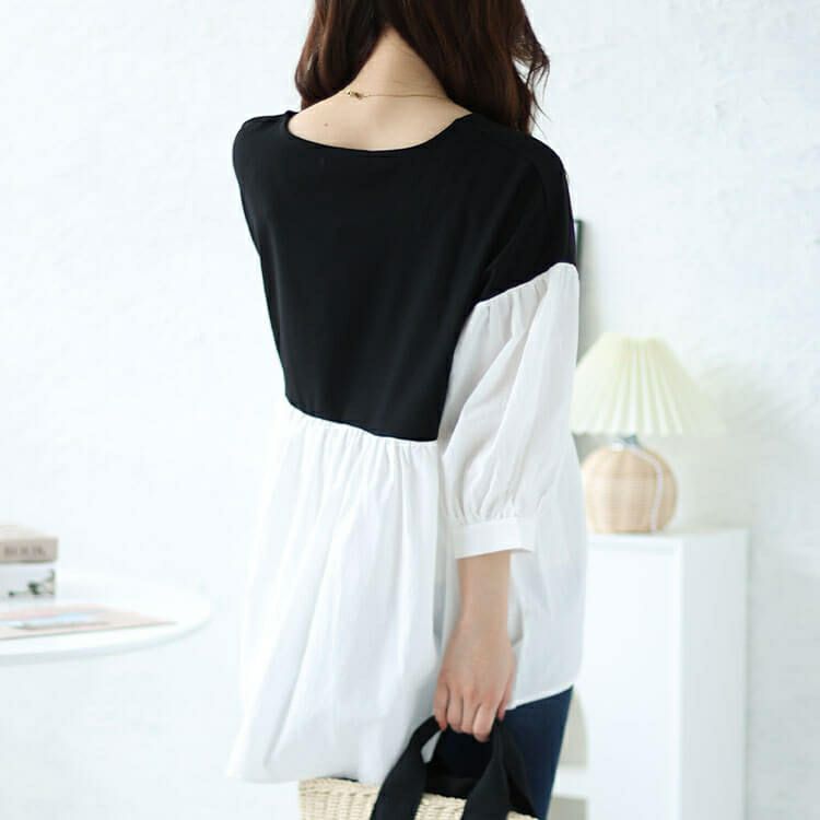 大きいサイズ レディース 異素材ドッキングペプラムチュニック　maru-30008