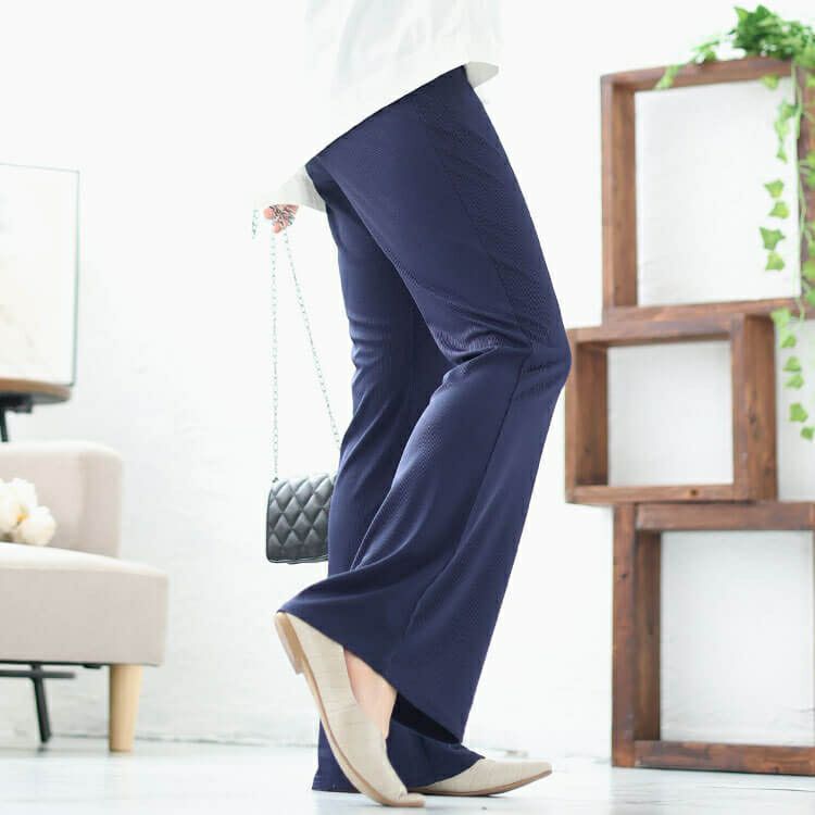 大きいサイズ レディース ストレッチテレコフレアパンツ　maru-6732