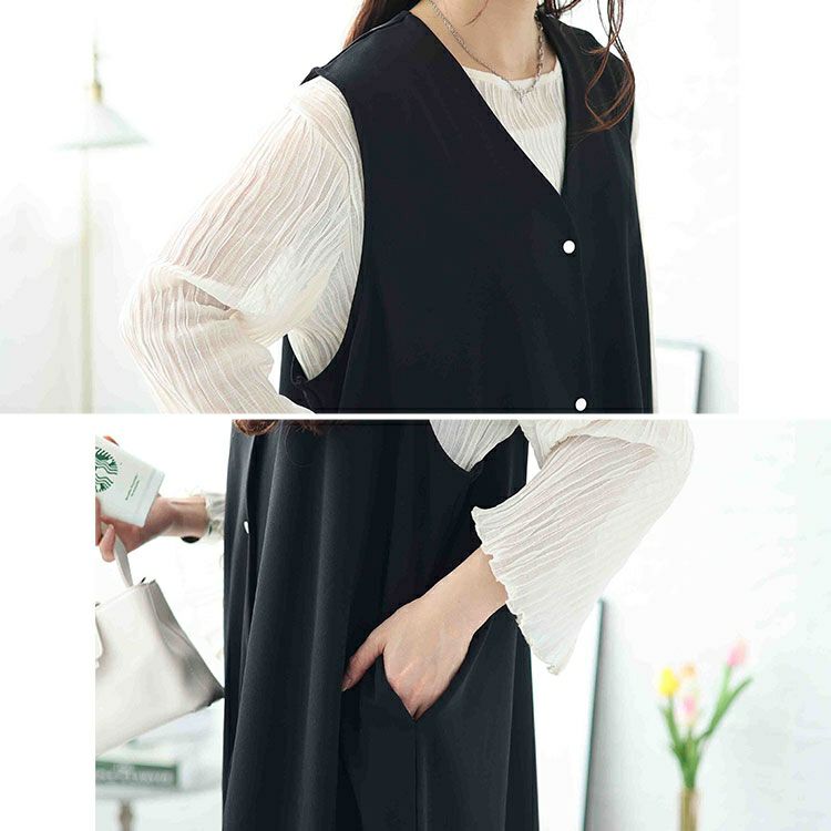 大きいサイズ レディース シルバーボタンVネックジャンパースカート　mncut-142058