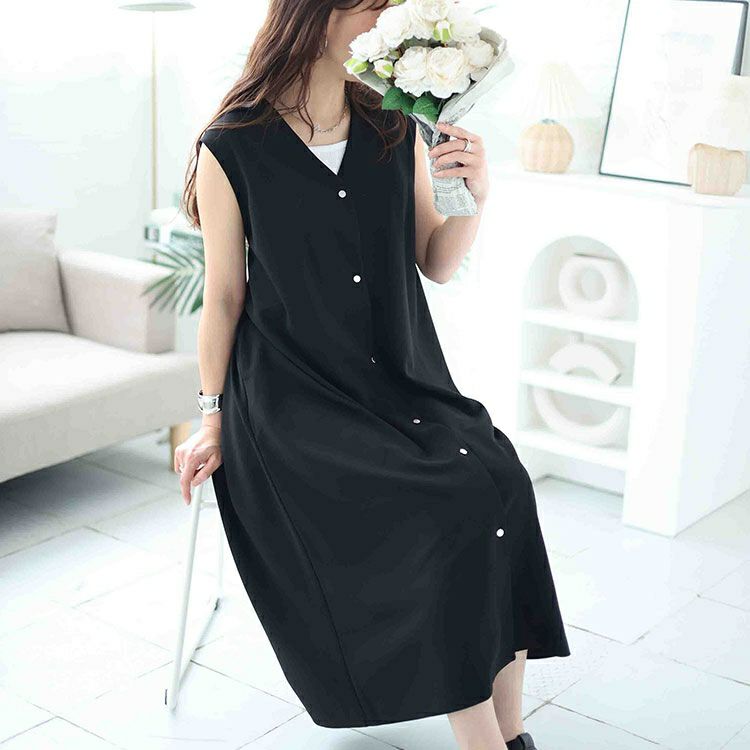 大きいサイズ レディース シルバーボタンVネックジャンパースカート