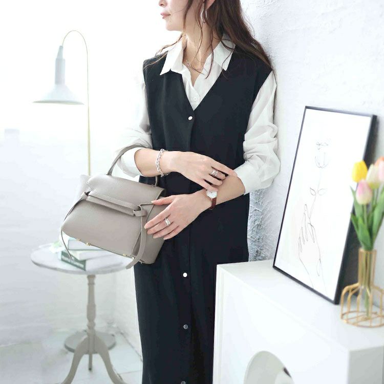 大きいサイズ レディース シルバーボタンVネックジャンパースカート　mncut-142058