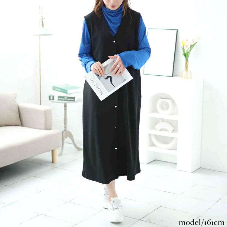 大きいサイズ レディース シルバーボタンVネックジャンパースカート　mncut-142058