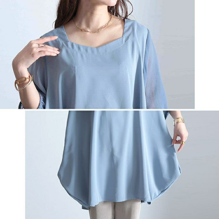 大きいサイズ レディース シースルースリーブドレープチュニック　fem-462 【メール便可】