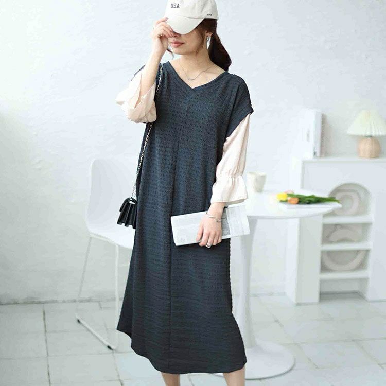 大きいサイズ レディース 2wayフェイクレイヤードワンピース　cpdai-658504