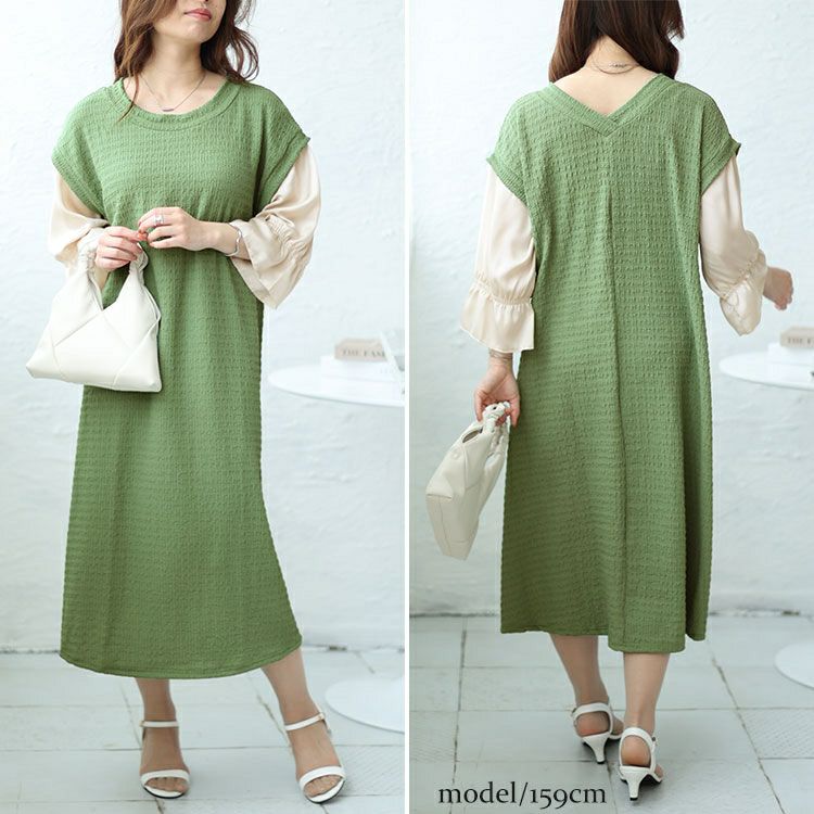 大きいサイズ レディース 2wayフェイクレイヤードワンピース　cpdai-658504