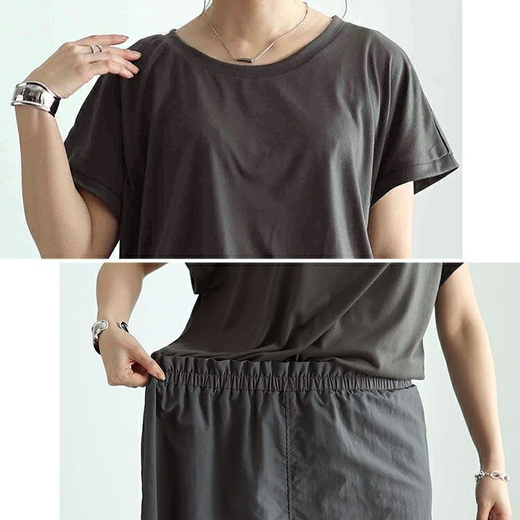 大きいサイズ レディース バックスリット異素材ドッキングワンピース　fem-477