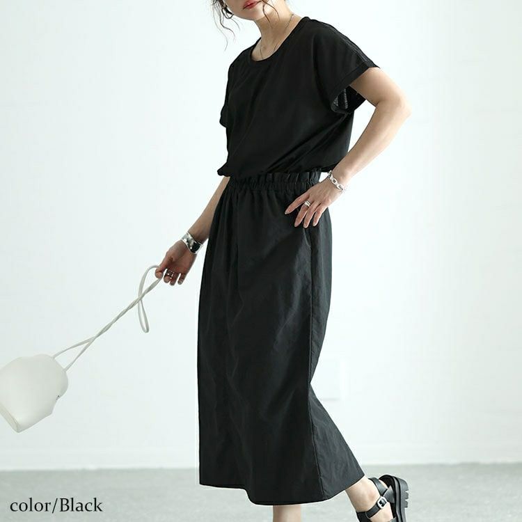 大きいサイズ レディース バックスリット異素材ドッキングワンピース　fem-477