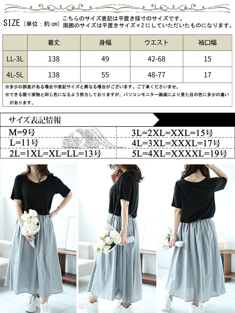 大きいサイズ レディース ダイヤモンドネックドッキングリブワンピース　nw-24021