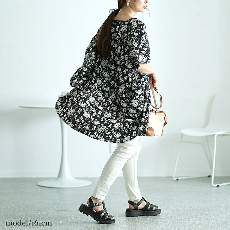大きいサイズ レディース 花柄プリントドルマンチュニックブラウス　nw-24020 【メール便可】