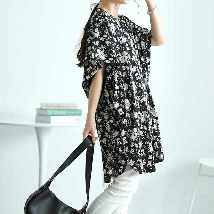 大きいサイズ レディース 花柄プリントドルマンチュニックブラウス　nw-24020 【メール便可】