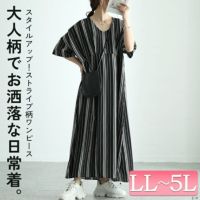 大きいサイズ レディース ストライプタックワンピース　nw-24018