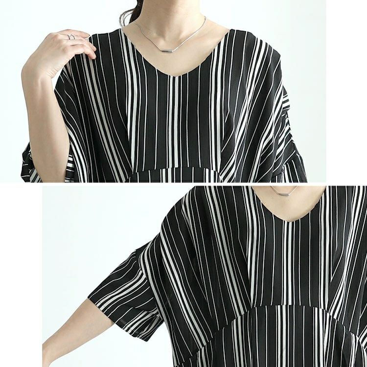 大きいサイズ レディース ストライプタックワンピース　nw-24018