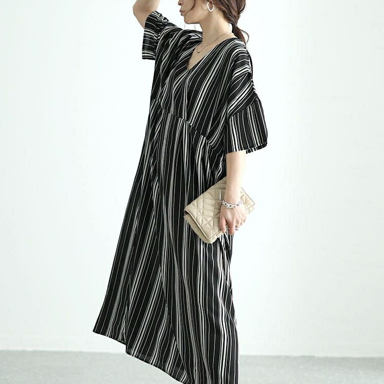 大きいサイズ レディース ストライプタックワンピース　nw-24018