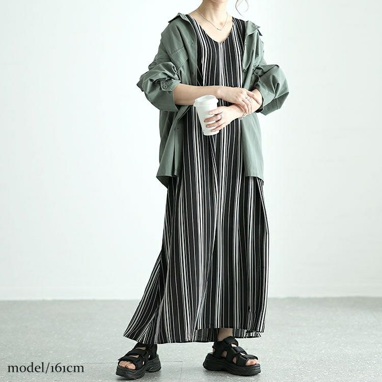 大きいサイズ レディース ストライプタックワンピース　nw-24018