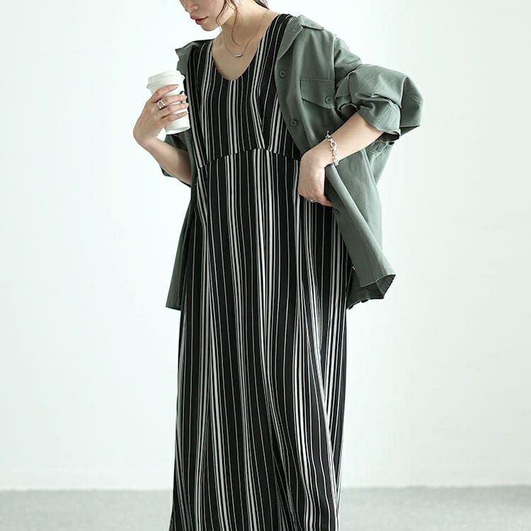 大きいサイズ レディース ストライプタックワンピース　nw-24018