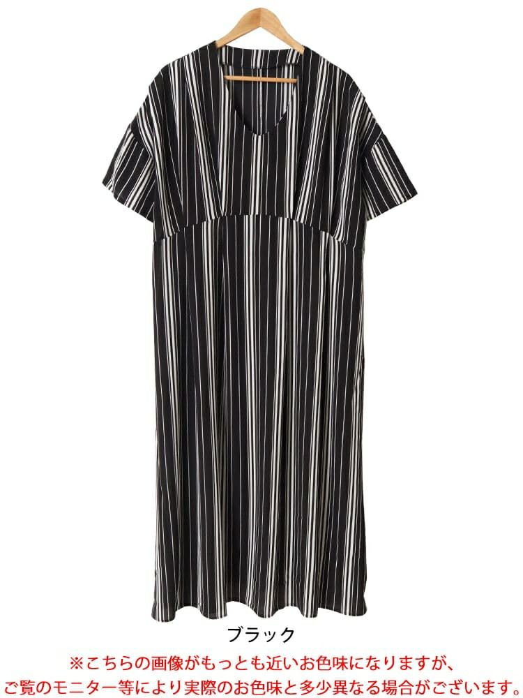 大きいサイズ レディース ストライプタックワンピース　nw-24018