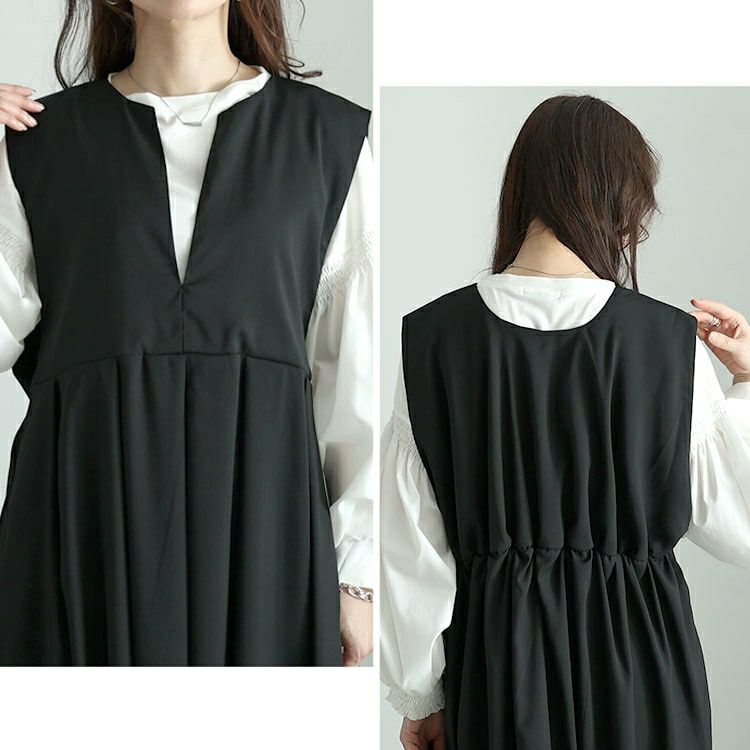 大きいサイズ レディース キーネックタックジャンパースカート　nw-24015