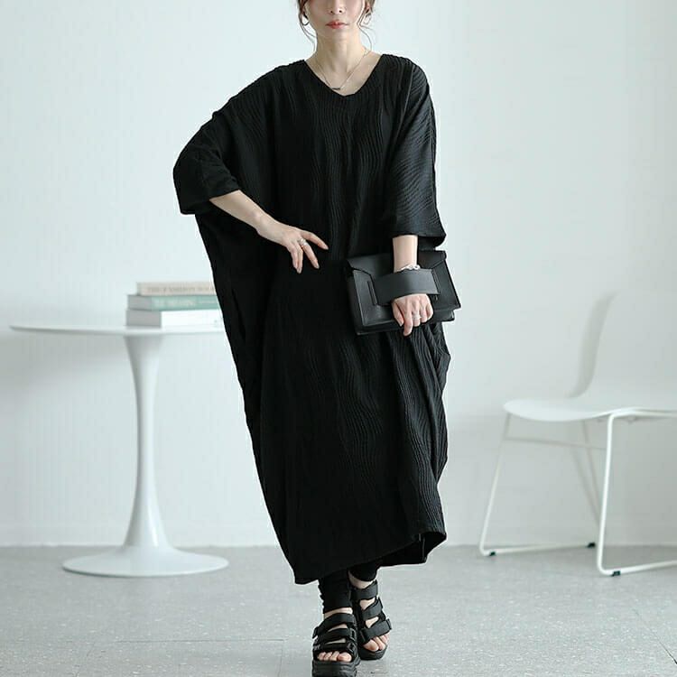 大きいサイズ レディース ドレープドルマンコクーンワンピース　nw-24013